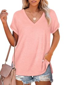 NSQTBA T Shirt for Women Loose Fit V Neck Shirts Short Sleeve M