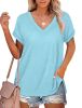 Tops for Women Casual Summer Vneck Short Sleeve Shirts Blue XL