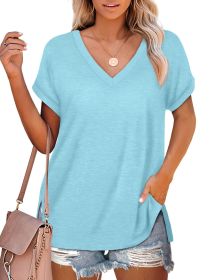Tops for Women Casual Summer Vneck Short Sleeve Shirts Blue XL