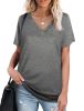 NSQTBA Shirts for Women V Neck Casual Short Sleeve Summer T-Shirts Grey S
