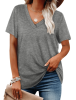 NSQTBA Shirts for Women V Neck Casual Short Sleeve Summer T-Shirts Grey S