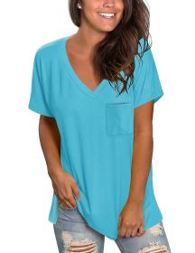 NSQTBA Soft Tshirts for Women Short Sleeve Basic Tees Loose Fitting Tops Blouses Blue M