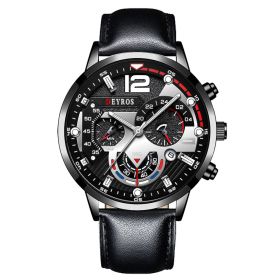 Fashion Mens Sports Watches Luxury Stainless Steel Quartz Wrist Watch Calendar Luminous Clock Men Business Casual Leather Watch (Color: Leather Black Silver)