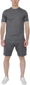 Men's Pure Color Casual Suits Loose Version Sport Suits Short Sleeve T-Shirt + Shorts Two Sets (Color: Dark gray-M)