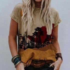 Women Summer T Shirt Vintage Valentines Day Heart Print Short Sleeve Tees Casual Flower Printed Shaped Faded Pullover Tops (Color: EA01612-Type4, size: 4XL)