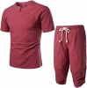 Men's Embroidered Short Sleeved T-shirt and Cropped Trousers Two-piece suit