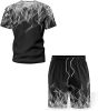Men's Short-sleeved T-shirt Running Loose Casual Flame Print Sports Suit