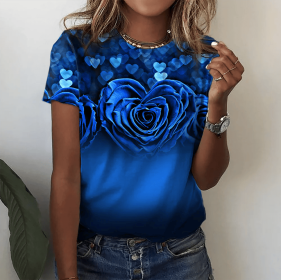 Fashion Women Blouse 2023 Sexy Tops For Woman 3D Rose Printing Short Sleeve Tees Female T-shirts Plus Sized Women's Y2k Clothes (Color: M01-ZY01093, size: S)