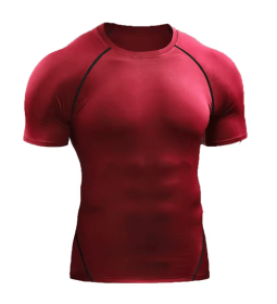 Compression T Shirt Men Sportswear Running T-shirt Dry Sport Tops (Color: Red, size: L)