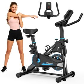 Indoor Exercise Bike, Stationary Cycling Bike with Monitor, Adjustable Resistance, Comfortable Seat & Handlebars, Stable Base (Color: Black+Blue, Material: ABS+Rubber+Steel (Q235))