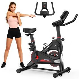 Indoor Exercise Bike, Stationary Cycling Bike with Monitor, Adjustable Resistance, Comfortable Seat & Handlebars, Stable Base (Color: Black+Red, Material: ABS+Rubber+Steel (Q235))
