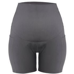 Women Maternity Shorts Seamless Pregnancy Underwear Shapewear Fitness Yoga Running Shorts High Waist Over The Belly Pants with Two Side Pockets (Color: GRAY, size: 2XL)