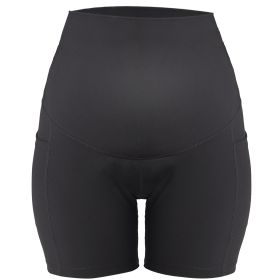Women Maternity Shorts Seamless Pregnancy Underwear Shapewear Fitness Yoga Running Shorts High Waist Over The Belly Pants with Two Side Pockets (Color: Black, size: 2XL)