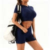 Workout Sets for Women 2 Piece Seamless Ribbed Short Sleeve Crop Top High Waist Shorts Yoga Outfits