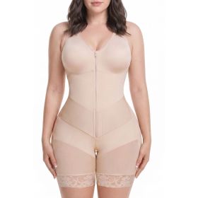 Women's Tummy Control Shapewear Bodysuit, Adjustable Straps, Hook and Zipper Front Closure (Color: Beige, size: L)