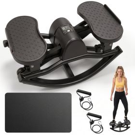 Swing Stepper Machine, Compact Mini Stepper with Resistance Bands, Non-Slip Exercise Mat & LCD Monitor, Full-Body Aerobic Fitness Step Machine for Hom (Color: Black)