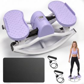 Swing Stepper Machine, Compact Mini Stepper with Resistance Bands, Non-Slip Exercise Mat & LCD Monitor, Full-Body Aerobic Fitness Step Machine for Hom (Color: Purple)