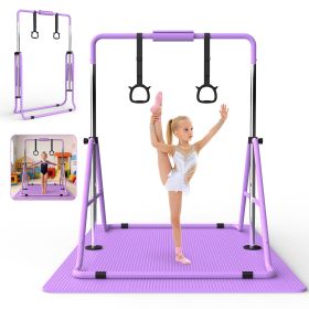 Gymnastics Bar for Kids, Gymnastics Horizontal Bar with Adjustable Height Foldable Training Bar with Mat for Home Practice (Color: Purple, Material: ABS+Rubber+Steel (Q235))