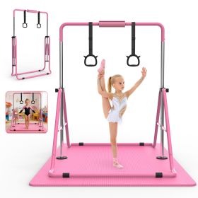 Gymnastics Bar for Kids, Gymnastics Horizontal Bar with Adjustable Height Foldable Training Bar with Mat for Home Practice (Color: Pink, Material: ABS+Rubber+Steel (Q235))