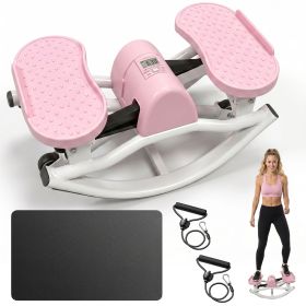 Swing Stepper Machine, Compact Mini Stepper with Resistance Bands, Non-Slip Exercise Mat & LCD Monitor, Full-Body Aerobic Fitness Step Machine for Hom (Color: Pink White)