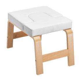 Yoga Headstand Bench, 300 lbs Capacity Yoga Inversion Chair for Family Gym, Headstand Trainer with Wood Frame & PU Pad (Seat Cushion Color: White)