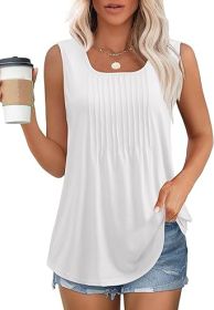 Women's Summer Tank Tops Square Neck Dressy Casual Sleeveless Blouses Plus Scooped Neck Pleated Work Shirts (Color: White, size: 3XL)