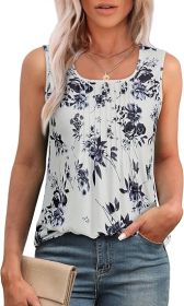 Women's Summer Tank Tops Square Neck Dressy Casual Sleeveless Blouses Plus Scooped Neck Pleated Work Shirts (Color: White Black Floral, size: XL)