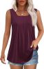 Women's Summer Tank Tops Square Neck Dressy Casual Sleeveless Blouses Plus Scooped Neck Pleated Work Shirts