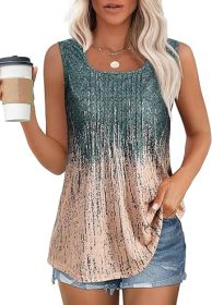 Women's Summer Tank Tops Square Neck Dressy Casual Sleeveless Blouses Plus Scooped Neck Pleated Work Shirts (Color: Grey Coral, size: S)