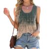 2025 Spring/Summer New Round Neck Tie Dyeing Printed Loose Sleeveless T-shirt Tank Top for Women