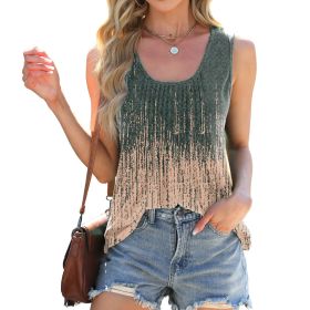 2025 Spring/Summer New Round Neck Tie Dyeing Printed Loose Sleeveless T-shirt Tank Top for Women (size: M)
