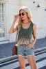 2025 Spring/Summer New Round Neck Tie Dyeing Printed Loose Sleeveless T-shirt Tank Top for Women