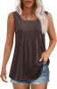 Women's Summer Tank Tops Square Neck Dressy Casual Sleeveless Blouses Plus Scooped Neck Pleated Work Shirts