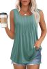 Women's Summer Tank Tops Square Neck Dressy Casual Sleeveless Blouses Plus Scooped Neck Pleated Work Shirts